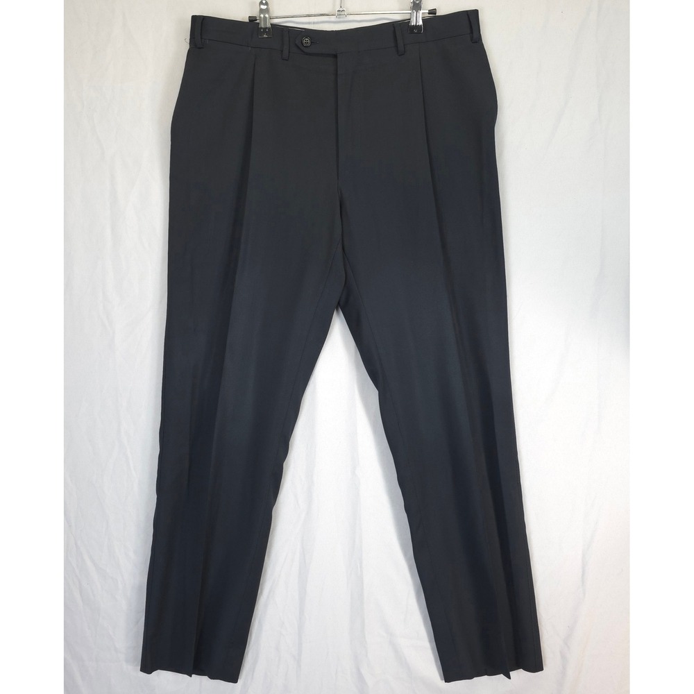 Canali Black Pleated Dress Pants Slacks Men 35x33 Classic Luxury Businesscore
